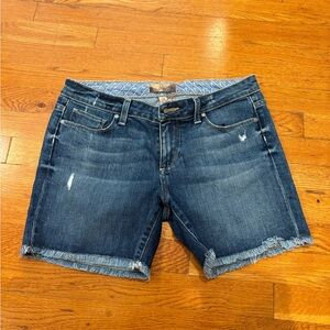 PAIGE Distressed Blue Jean Cut Off Shorts